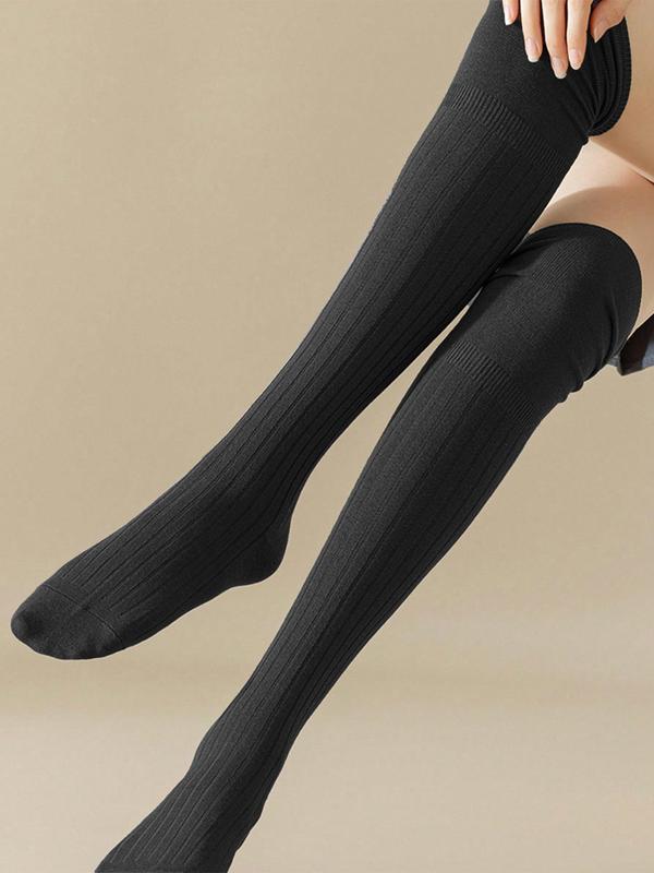 Women's Solid Over The Knee Socks, Casual Comfy Breathable Thigh High Socks for Daily Wear, Ladies Socks for All Seasons