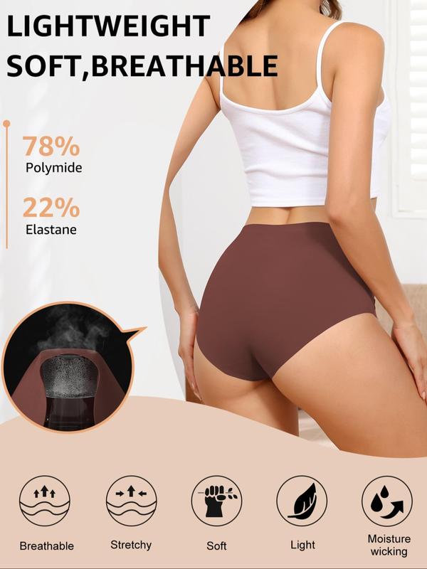 Women's Solid Color High Waist Briefs, Soft Comfy Breathable Seamless Knicker for Daily Wear, Ladies Underwear for All Seasons