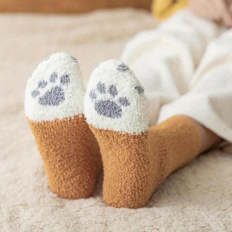 5 Pairs Women's Cozy Soft Plush Animal Socks Plush Cute Cat Paw Sleep Warm Socks Womenswear Underwear Womenswear Underwear