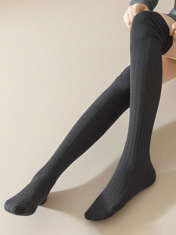 Women's Solid Over The Knee Socks, Casual Comfy Breathable Thigh High Socks for Daily Wear, Ladies Socks for All Seasons