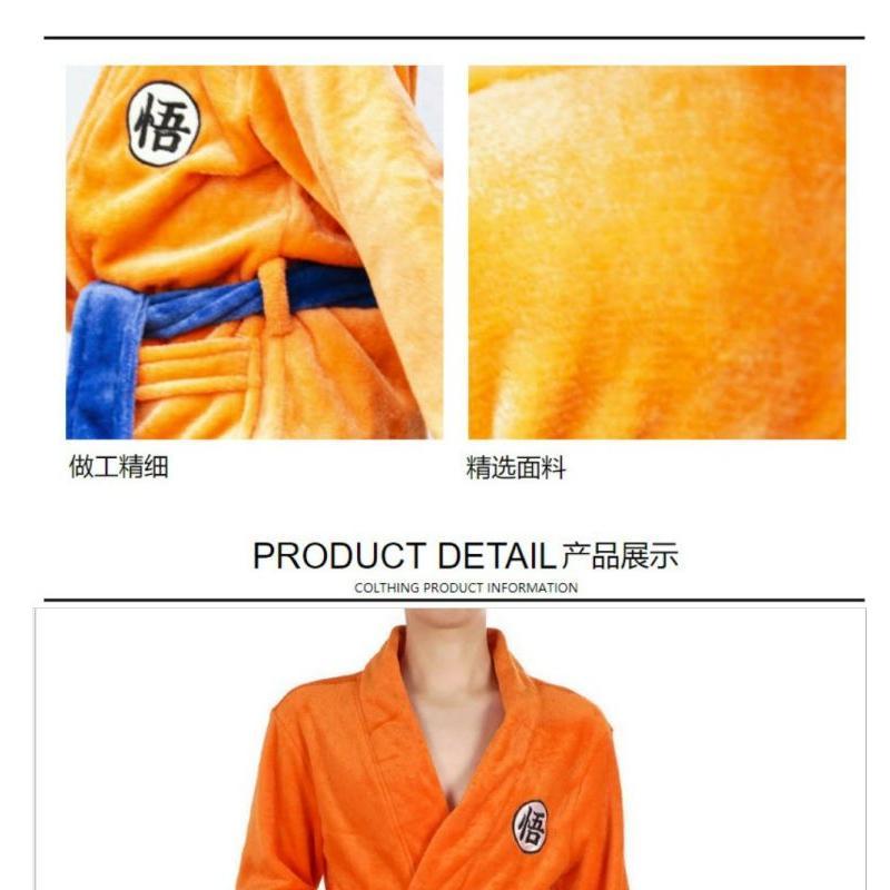 Orange Anime Dragon Son Goku Kakarotto Sleepwear Shower Robe Japan Kimono Bathrobe Winter Warm Nightwear Loungewear Night Gown