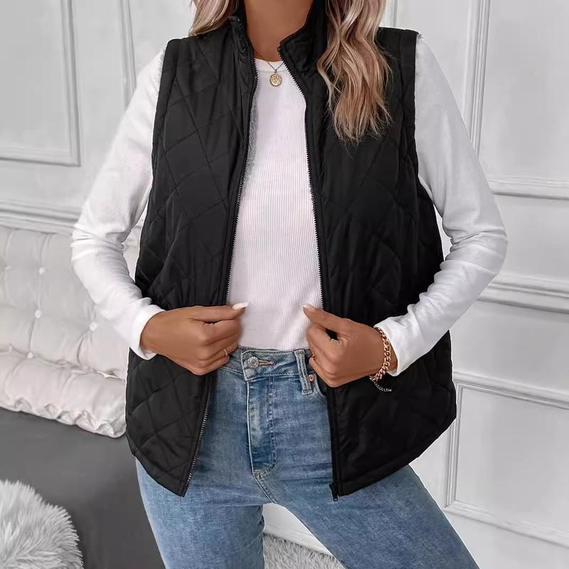 Women's Vest Padded Stand CollarLightweight Outerwear Casual Zip Pocket QuiltedVest Coat for Women