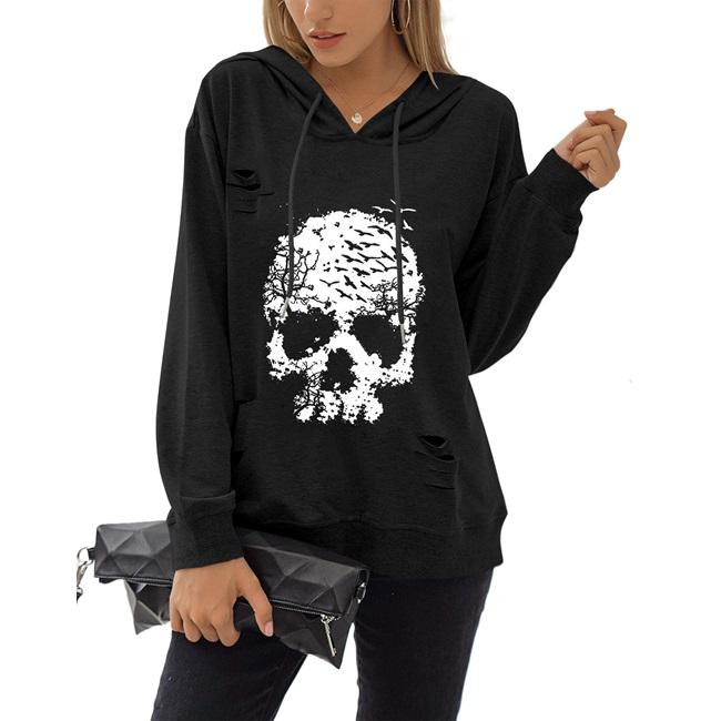 Blooming Jelly Women's Halloween Sweatshirts Skull Graphic T Shirts Long Sleeve Pullover Tops Gothic Fall Clothes