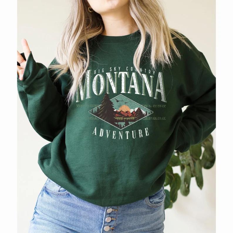 Montana Sweatshirt, Retro Sweatshirt, Unisex Sweatshirt, Mountain Sweatshirt, Nature Sweatshirt, Montana Crewneck, Montana Sweater Cotton Spandex