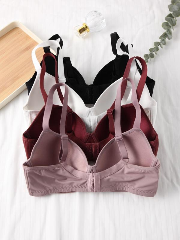 Women's 4pcs Plain Adjustable Strap Bra, Soft Comfortable Breathable  Plunge Push Up Lingerie Top for Daily Wear, Bras for Women,    Lingerie for All Seasons, Summer Wear 2024 Spaghetti Strap