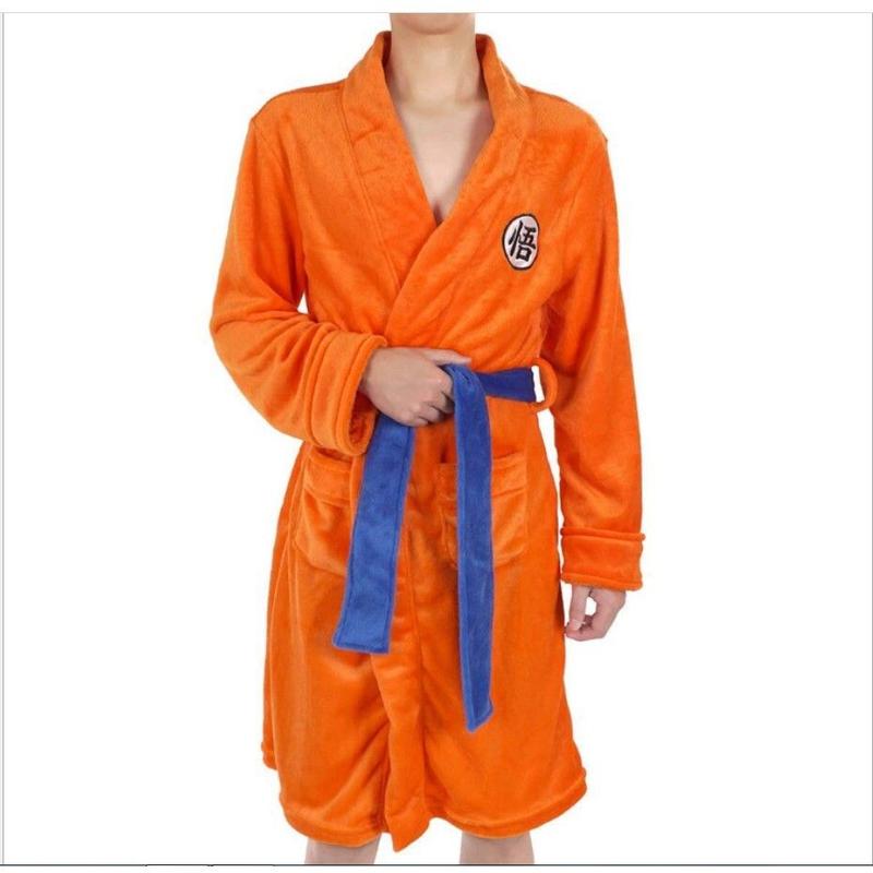 Orange Anime Dragon Son Goku Kakarotto Sleepwear Shower Robe Japan Kimono Bathrobe Winter Warm Nightwear Loungewear Night Gown