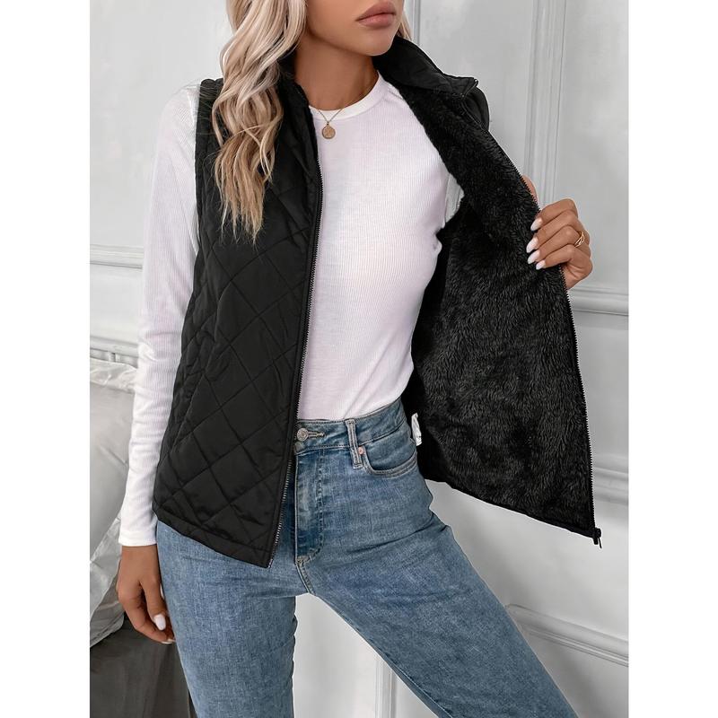 Women's Vest Padded Stand CollarLightweight Outerwear Casual Zip Pocket QuiltedVest Coat for Women