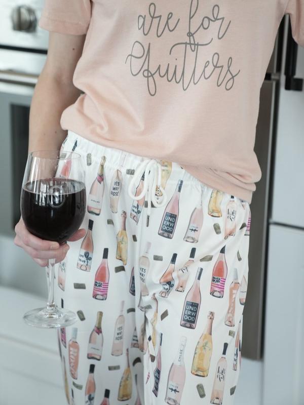 Wine Bottle Pajama Pants Comfy Rose Wine Lover PJs for Girls Weekend, Bachelorette, Christmas Gift for Her