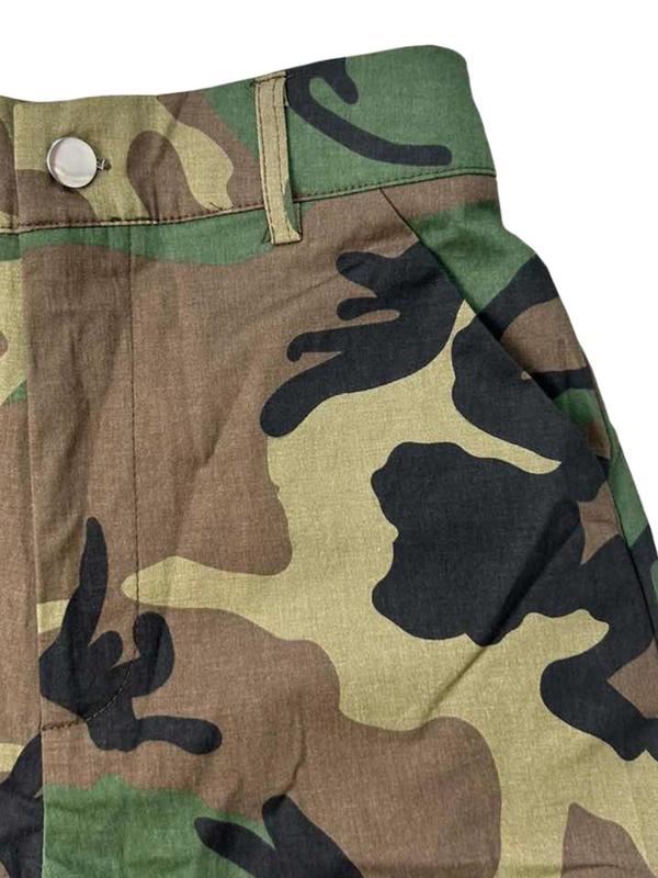 Women's Camo Print High Waist Shorts, Casual Pocket Button Design Shorts for Daily Wear, Ladies Bottoms for All Seasons