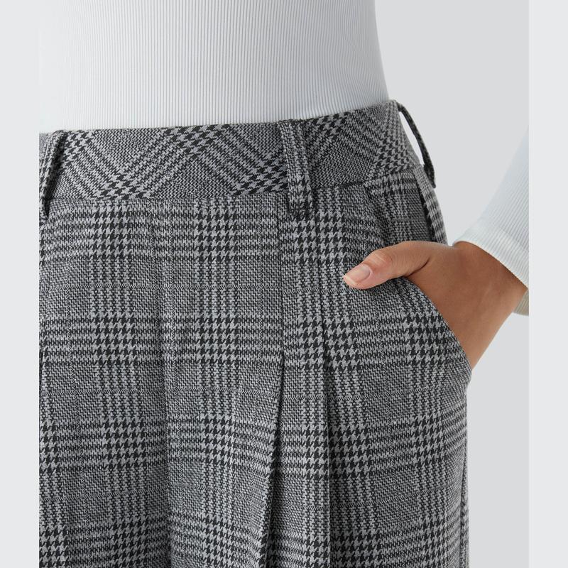 Halara High Waisted Side Pocket Wide Leg Houndstooth Plaid Casual Pants