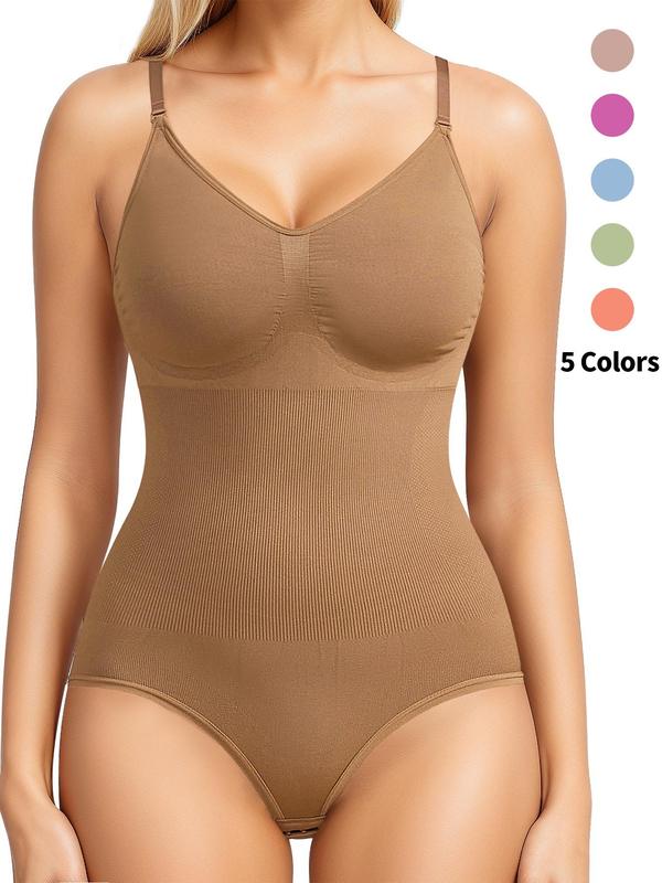 Women's Solid Adjustable Strap Cami Shapewear Bodysuit with Open Crotch Design, High Stretch Seamless Spaghetti Strap Body Shapewear Clothing for Daily Wear, Women's Shapewear