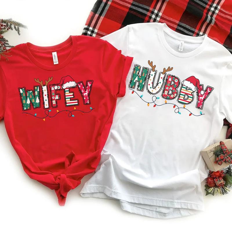 Christmas Wife and Husband T-shirt, Christmas Matching Tee, Wifey and Hubby, Family Matching, Christmas Couple, Merry Christmas, Christmas Holiday Shirt, Christmas Gift for Husband Wife