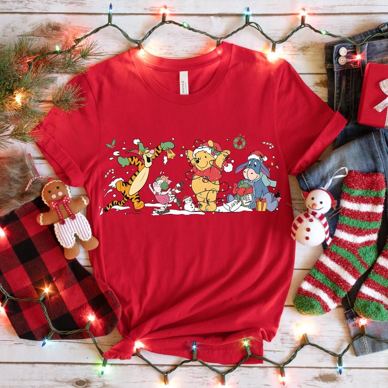 Retro Winnie Pooh Christmas Sweatshirt, Pooh Christmas Shirt, Holiday Sweater, Winter Crewneck Shirt, Christmas Family Sweatshirt