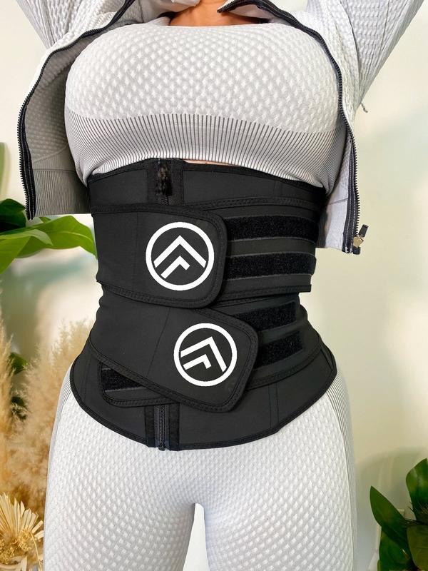 FitnFem Waist Trainer Belt Double Strap Zip Up Fajas for Women, Comfortable Compression Neoprene for Training & Gym Workouts,  Adjustable 9 Sizes, High Stretch, Breathable Nylon Underwear, Sexy Basic Shapewear.