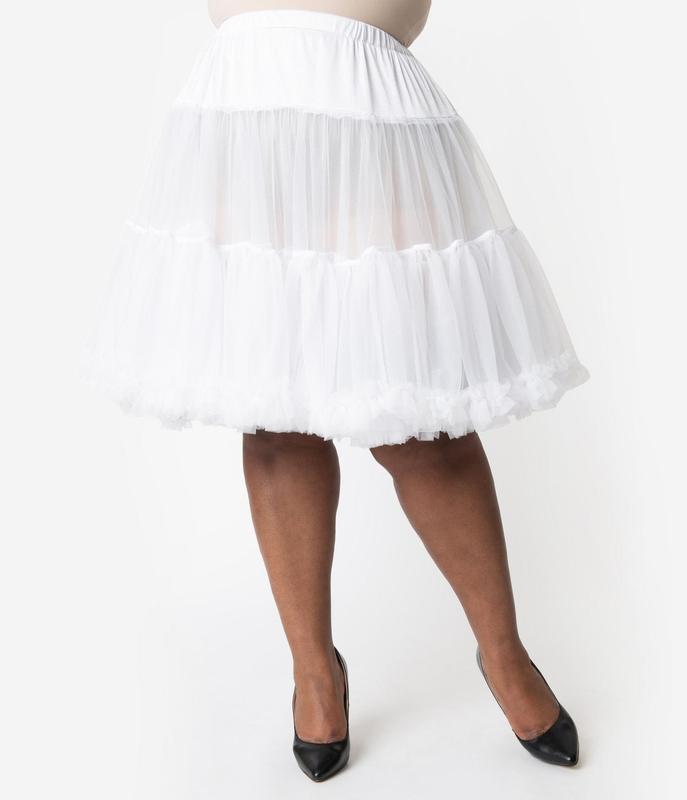 Unique Vintage Plus Size White Retro Style Ruffled Petticoat Crinoline