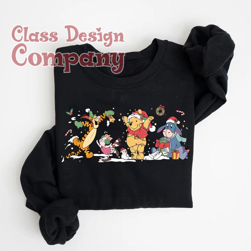 Retro Winnie Pooh Christmas Sweatshirt, Pooh Christmas Shirt, Holiday Sweater, Winter Crewneck Shirt, Christmas Family Sweatshirt