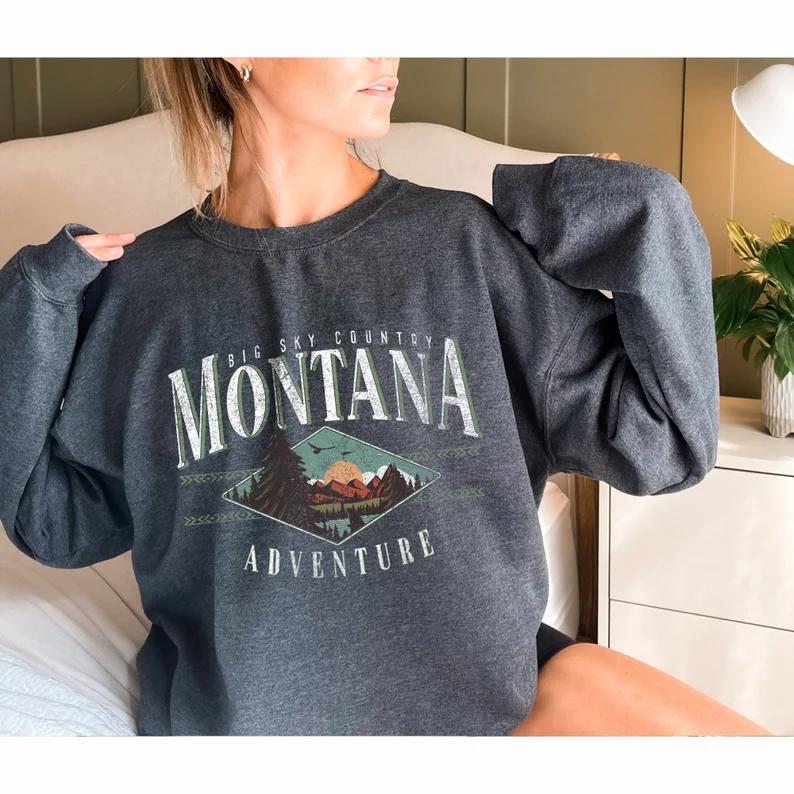 Montana Sweatshirt, Retro Sweatshirt, Unisex Sweatshirt, Mountain Sweatshirt, Nature Sweatshirt, Montana Crewneck, Montana Sweater Cotton Spandex