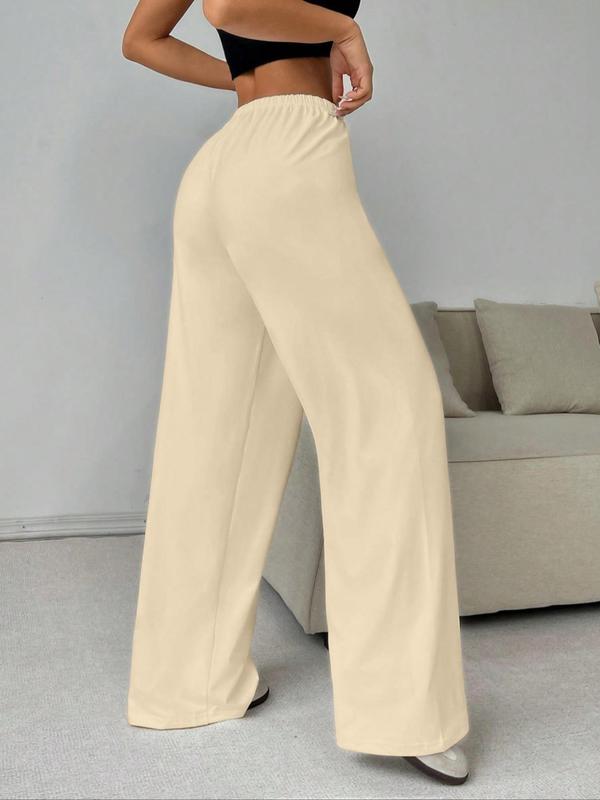 Women's Plain Drawstring Waist Wide Leg Pants, Casual Comfy Trousers for Daily Wear, Ladies Bottoms for All Seasons