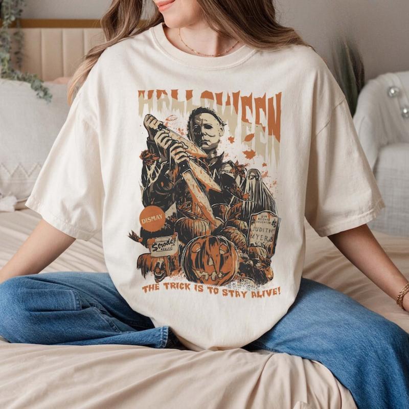 Vintage Michael Myers Halloween Shirt,  Myers Thriller Friday the 13th Shirt Crewneck Casual Cotton Womenswear Style T-Shirt Comfort Top Hoodie Underwear