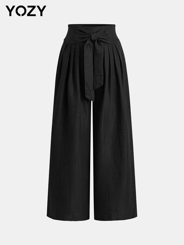 YOZY [size 4-14] Knot Front Pants, Casual Comfy Plain Wide Leg Trousers, 2024 Women's Daily Wear for All Season