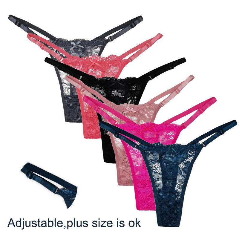 5 PCS Set Adjust Waistband Sexy Lace Thongs Women Solid Color Transparent G-string Panties Female Soft Underwear Lingerie 87485sexy knicker Women's Floral Lace Shapewear Panty