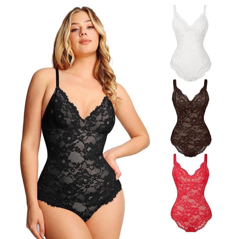 Popilush Full Lace Shapewear Bodysuit or Built-In Shapewear Faux Leather Midi Skirt Christmas