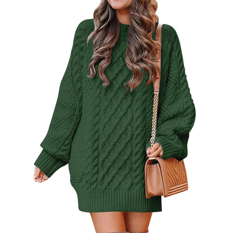 ANRABESS Women Long Sleeve Crew Neck Oversized Cable Knit Chunky Baggy Loose Pullover Tunic Mini Sweater Dress 2024 Trendy Fall Outfits Casual Womenswear