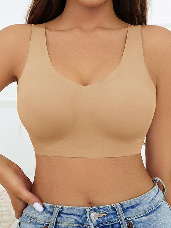 Women's Solid Color Seamless Wireless Bra, Casual Comfortable Breathable Lingerie Top for Daily Wear, Underwear for All Seasons