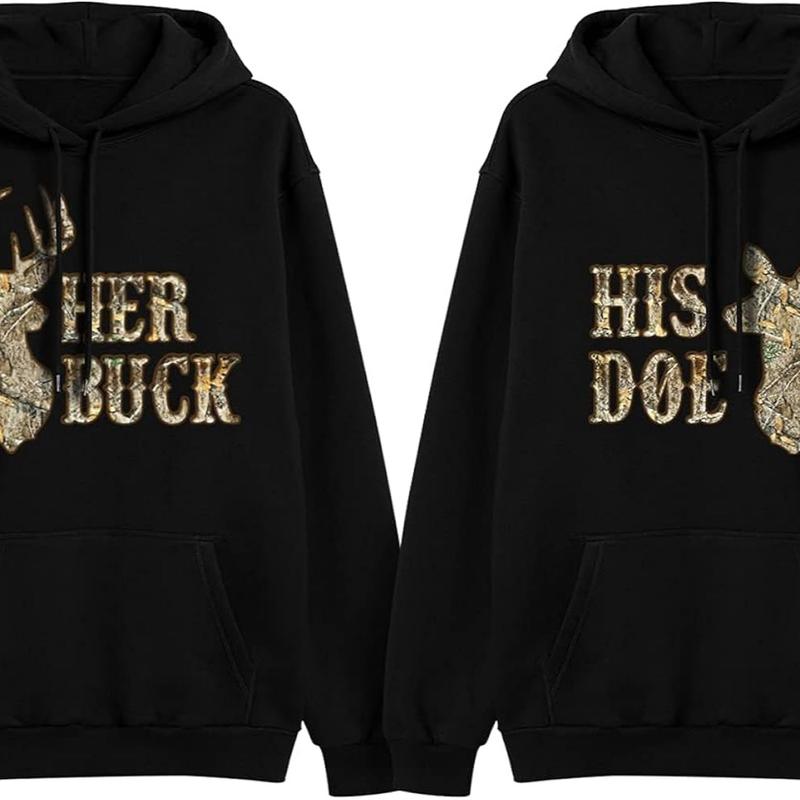 Clothing Her Buck His Doe Couple Hoodie,Her Buck His Doe Couple Hoodie Couple Matching Sweatshirt, Matching Outfits, Valentines Shirt, Gift For Lover, Christmas Halloween Gift Casual Graphic D400123654 Comfort Womenswear