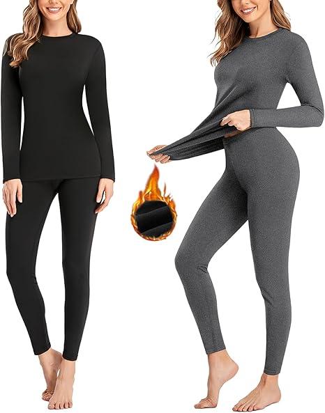 2 Sets Women’s Thermal Underwear Set, Fleece Lined Thermal Underwear, Soft Long Top Bottom Set for Women Cold Winter