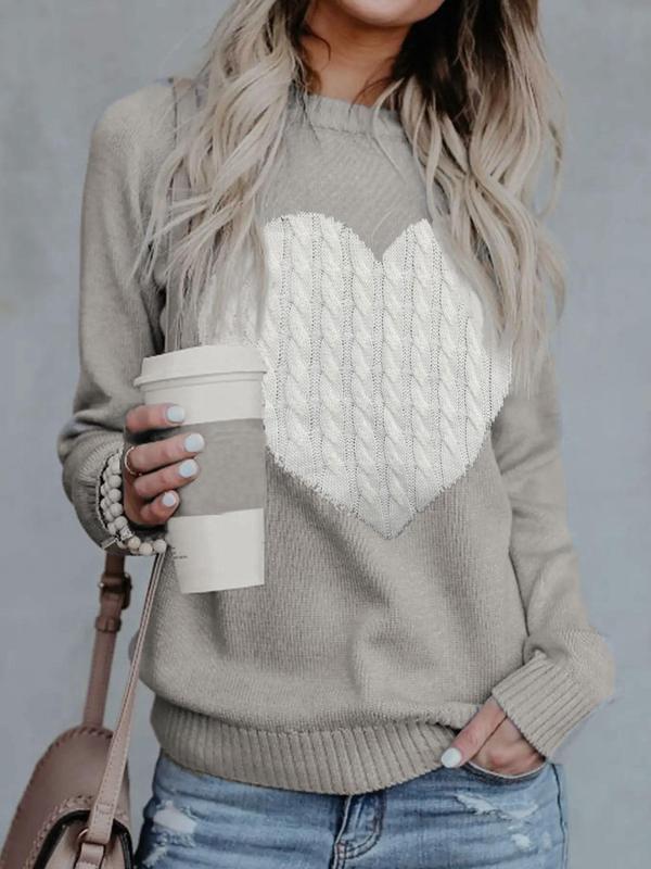 Women's Heart-shaped Raglan Sleeve Sweater, Fall Outfits, Casual Long Sleeve Round Neck Jumper for Fall, Fashion Ladies' Knitwear for Daily Wear, Fall Outfits 2024