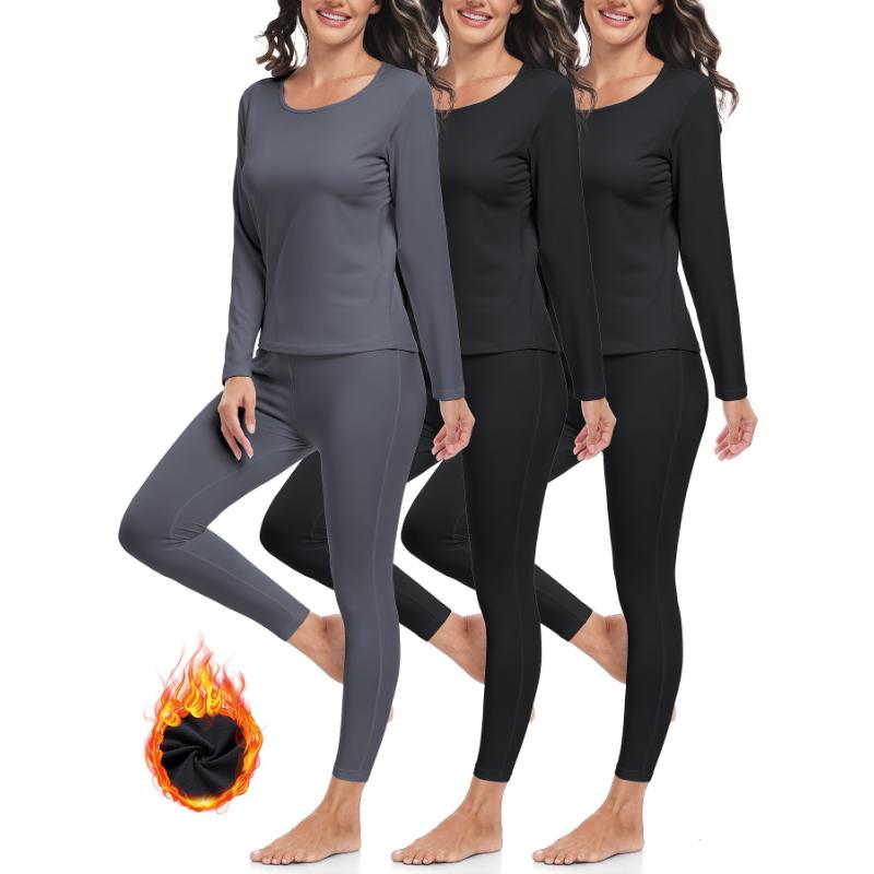 3-Pack Women's Thermal Underwear Set, Fleece-lined, Warm And Comfortable, Soft And Highly Stretchy Base Layer For Winter, Perfect For Cold Weather