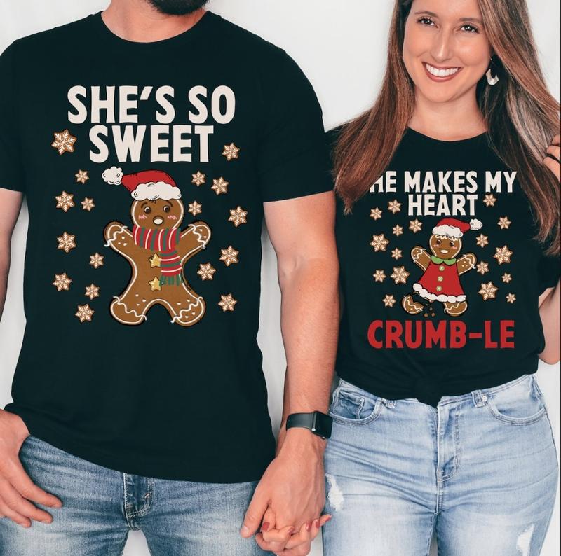 Couples Christmas Shirts, Couple Christmas Pajamas, Couple Sweaters, Gingerbread Matching Christmas TShirts, Funny Ugly Sweater Party Tees