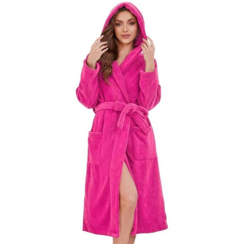 U2SKIIN Womens Fleece Hooded Robe, Soft Warm Bathrobe for Women Long Plush Loungewear