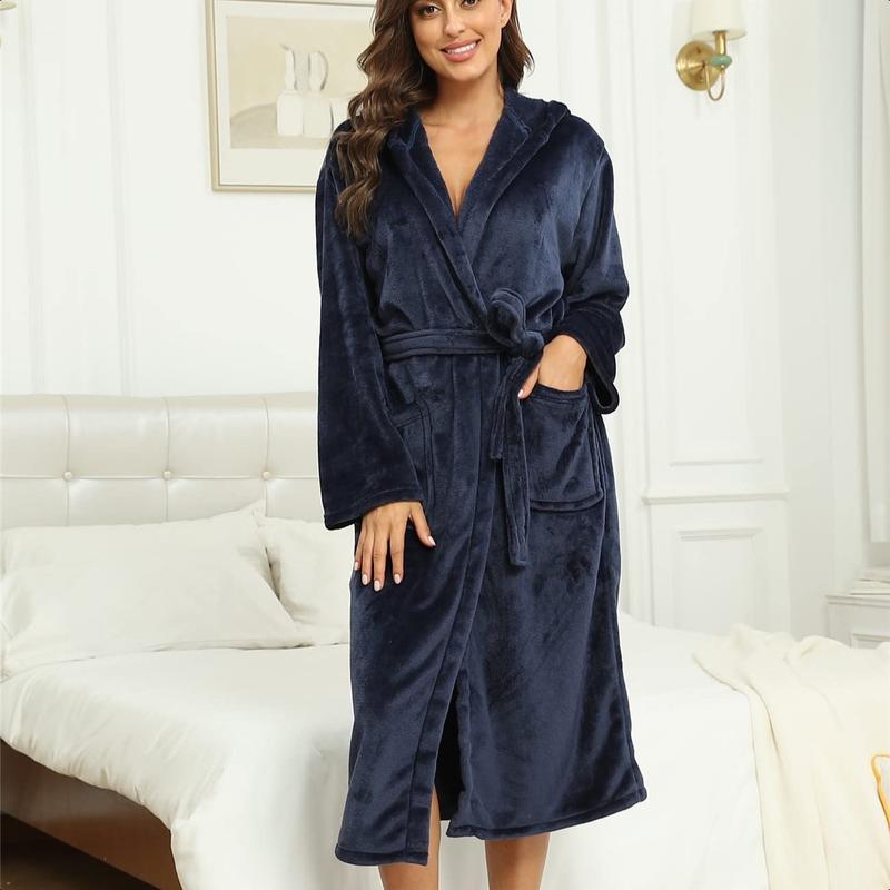 Christmas Gift Women's Plush Hooded Bathrobe Winter Warm Robes Soft Fleece Long Robe Luxury Dressing Gown