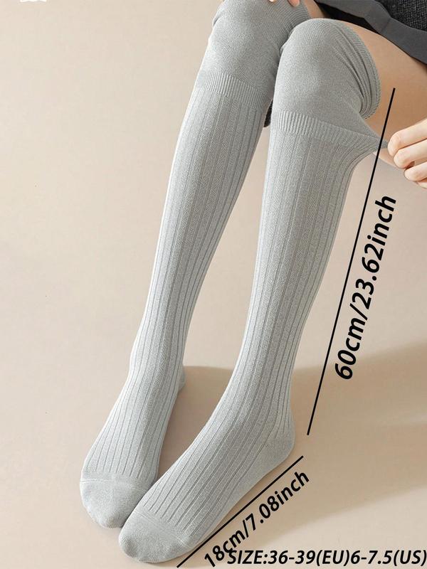 Women's Solid Over The Knee Socks, Casual Comfy Breathable Thigh High Socks for Daily Wear, Ladies Socks for All Seasons