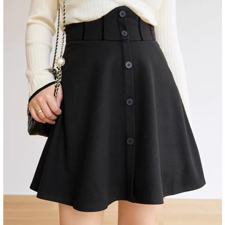 Xs to 3xl  Magic Fishbone Highwaist elastic waist black elegant  classic A-line skirt