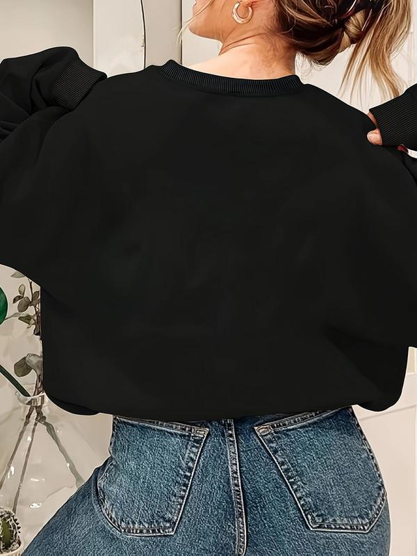  Letter Print Round Neck Sweatshirt, Casual Long Sleeve Crew Neck Pullover for Women, Women's Clothing for Fall & Winter