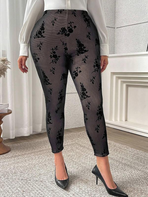  Floral Print High Waist Leggings, Casual Comfy Breathable Skinny Pants for Daily Wear, Women's Bottoms for Fall & Winter