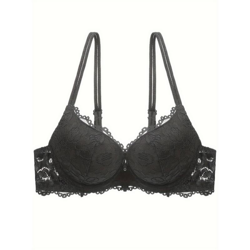 3pcs Contrast Lace Push Up Bras, Comfy & Breathable Intimates Bra, Women's Lingerie & Underwear casual lady sexy comfy