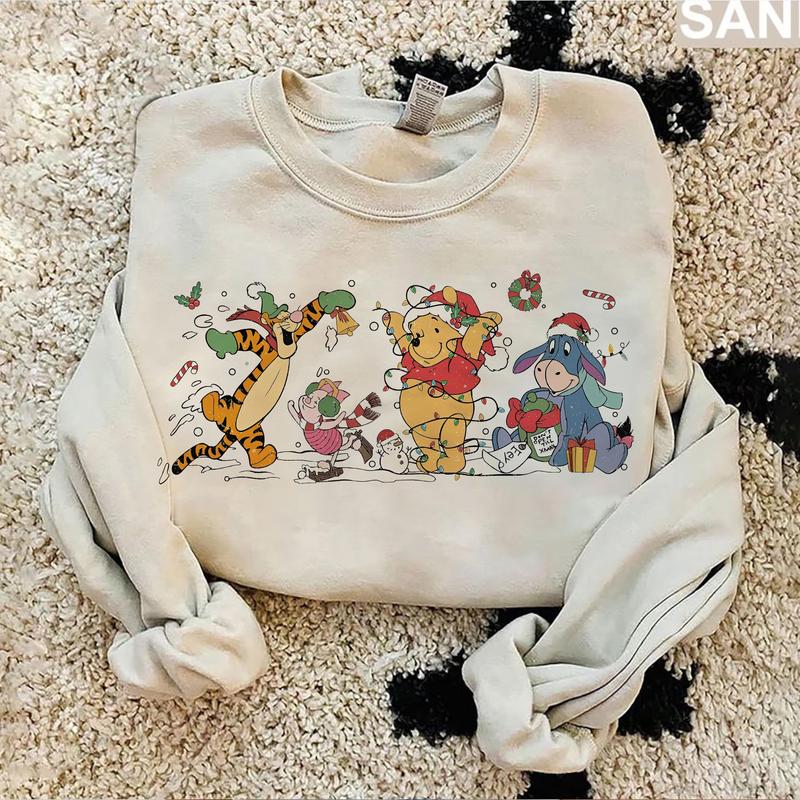 Retro Winnie Pooh Christmas Sweatshirt, Pooh Christmas Shirt, Holiday Sweater, Winter Crewneck Shirt, Christmas Family Sweatshirt