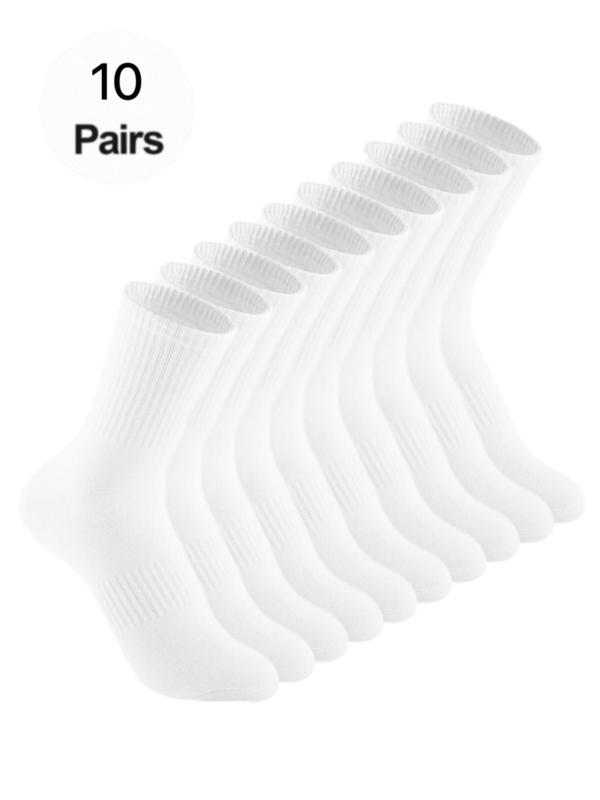 Women's 10 Pairs Solid Crew Socks, Fashion Casual Breathable Comfortable Mid-calf Socks for Daily Outdoor Wear, Socks for Women, Multipack Knit Socks for All Seasons