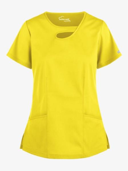 Women's Butter-Soft Stretch Scrub Top with 2 Pockets and Asymmetric Keyhole Design - Clothing, Womenswear