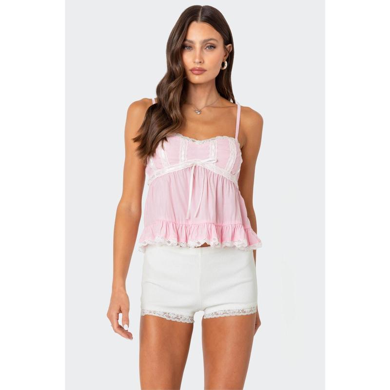 Lace Trim Babydoll Tank Top