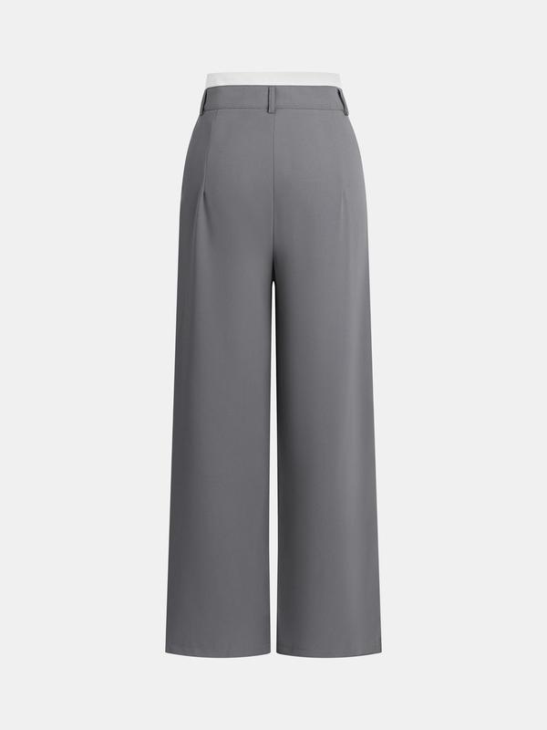 YOZY [size 4-14] Colorblock Plicated Straight Leg Pants, Casual Pocket Trousers, 2024 Women's All Seasons Outfits for Work, Office, Business, Daily Outdoor Wear, [S-XXL]