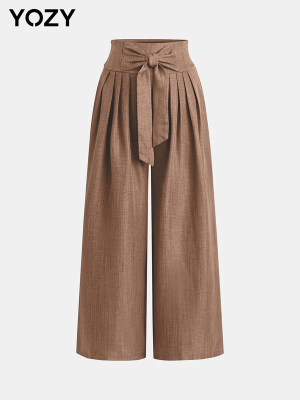 YOZY [size 4-14] Knot Front Pants, Casual Comfy Plain Wide Leg Trousers, 2024 Women's Daily Wear for All Season