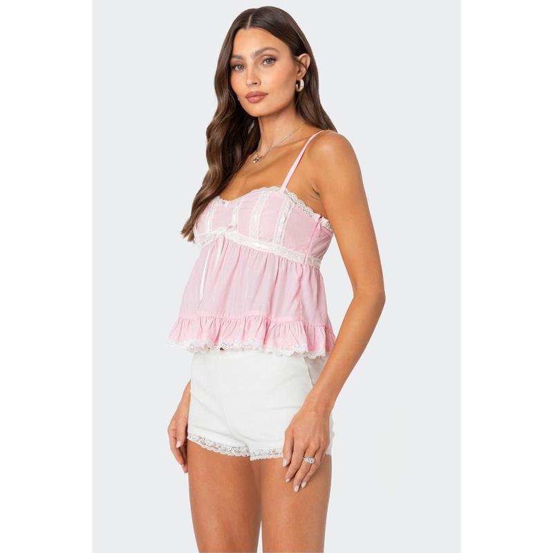 Lace Trim Babydoll Tank Top