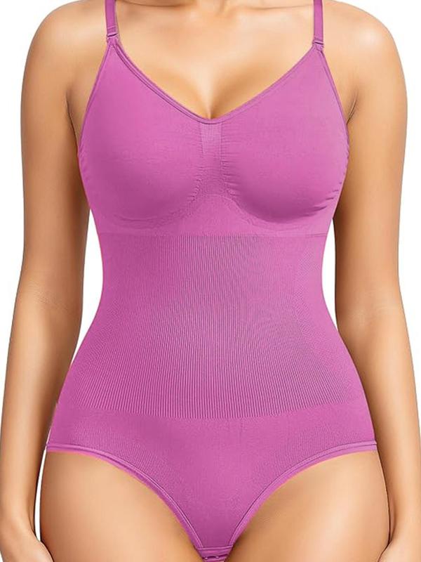 Women's Solid Adjustable Strap Cami Shapewear Bodysuit with Open Crotch Design, High Stretch Seamless Spaghetti Strap Body Shapewear Clothing for Daily Wear, Women's Shapewear