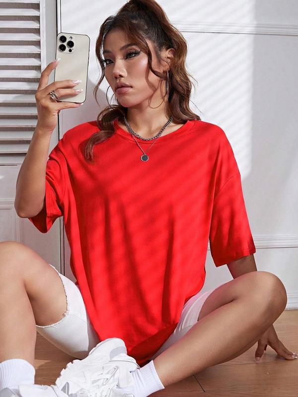 Women's Basic Plain Round Neck Tee, Fall Clothes, Casual Drop Shoulder Short Sleeve T-shirt, Summer Clothes Women, T Shirts for Women, Women's T Shirts Top for Daily Wear, Fall Outfits