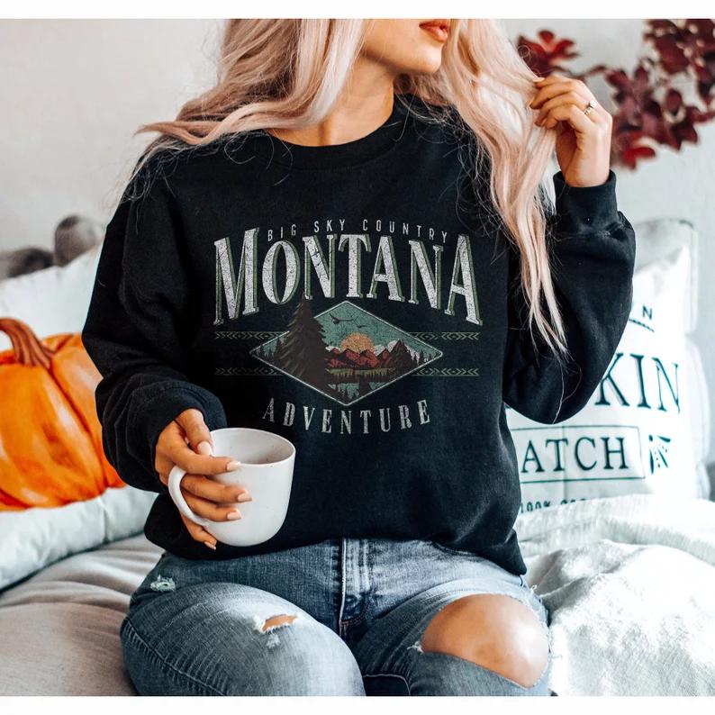 Montana Sweatshirt, Retro Sweatshirt, Unisex Sweatshirt, Mountain Sweatshirt, Nature Sweatshirt, Montana Crewneck, Montana Sweater Cotton Spandex